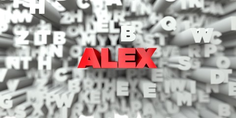 ALEX -  Red text on typography background - 3D rendered royalty free stock image. This image can be used for an online website banner ad or a print postcard. - obrazy, fototapety, plakaty