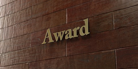 Award - Bronze plaque mounted on maple wood wall  - 3D rendered royalty free stock picture. This image can be used for an online website banner ad or a print postcard.