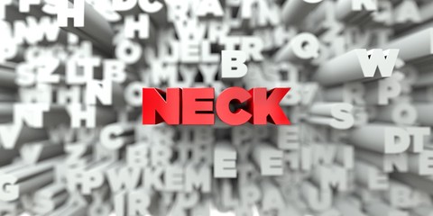 NECK -  Red text on typography background - 3D rendered royalty free stock image. This image can be used for an online website banner ad or a print postcard.