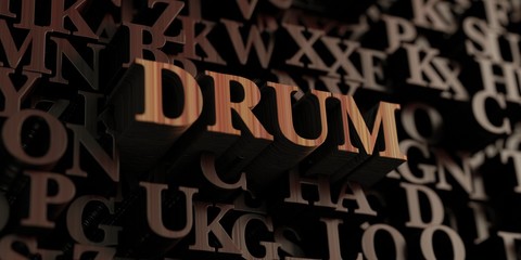 Drum - Wooden 3D rendered letters/message.  Can be used for an online banner ad or a print postcard.