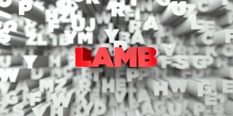 LAMB -  Red text on typography background - 3D rendered royalty free stock image. This image can be used for an online website banner ad or a print postcard.