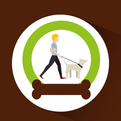 man walking a white dog vector illustration eps 10