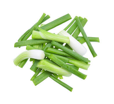 Green Spring Onion, Chopped Spring Onion Isolated On White Backg