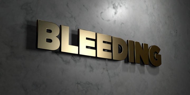 Bleeding - Gold sign mounted on glossy marble wall  - 3D rendered royalty free stock illustration. This image can be used for an online website banner ad or a print postcard.