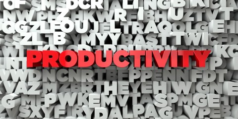 PRODUCTIVITY -  Red text on typography background - 3D rendered royalty free stock image. This image can be used for an online website banner ad or a print postcard.