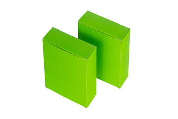 Two Green Box with lid open or green paper package box isolated