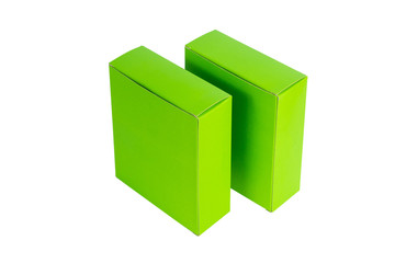 Two Green Box with lid open or green paper package box isolated