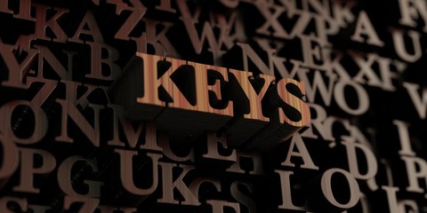 Keys - Wooden 3D rendered letters/message.  Can be used for an online banner ad or a print postcard.