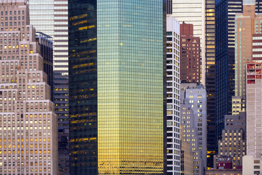 Skyline at morning light, skyscrapers details, Manhattan, New York City, United States, USA