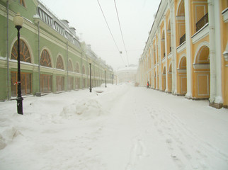 Cityscape of Saint-Petersburg, Russia with gostiny dvor at snowy day