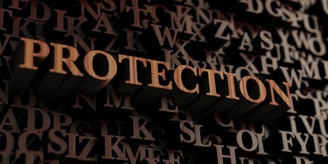 Protection - Wooden 3D rendered letters/message.  Can be used for an online banner ad or a print postcard.