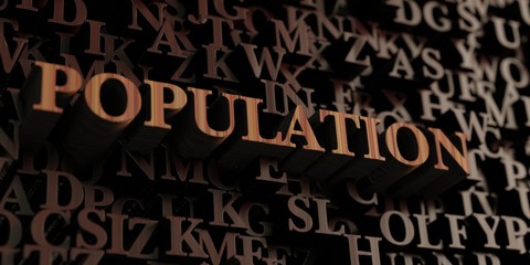 Population - Wooden 3D rendered letters/message.  Can be used for an online banner ad or a print postcard.