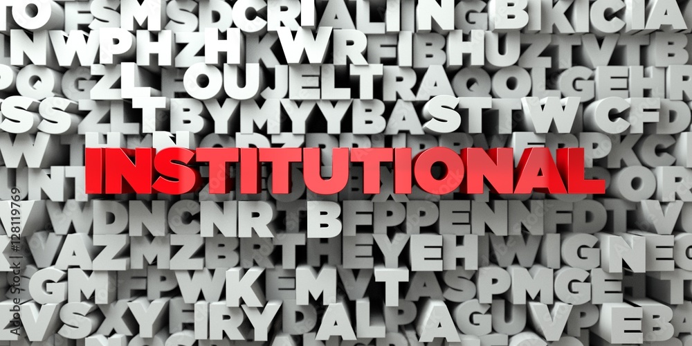 Fototapete INSTITUTIONAL -  Red text on typography background - 3D rendered royalty free stock image. This image can be used for an online website banner ad or a print postcard.