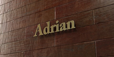 Adrian - Bronze plaque mounted on maple wood wall  - 3D rendered royalty free stock picture. This image can be used for an online website banner ad or a print postcard.