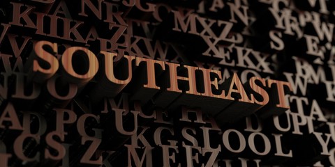 Southeast - Wooden 3D rendered letters/message.  Can be used for an online banner ad or a print postcard.