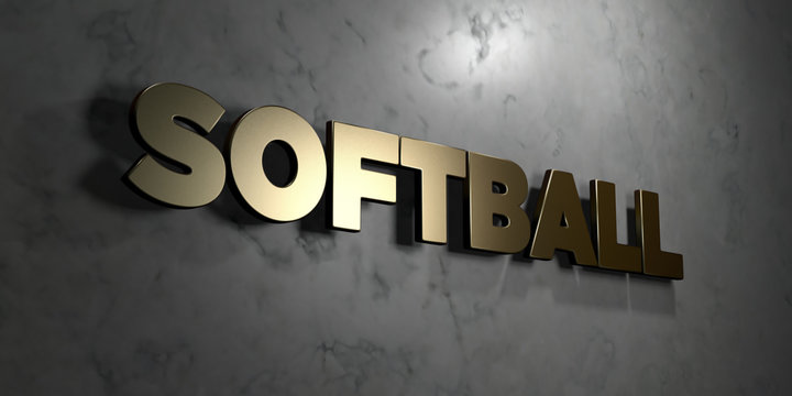 Softball - Gold sign mounted on glossy marble wall  - 3D rendered royalty free stock illustration. This image can be used for an online website banner ad or a print postcard.