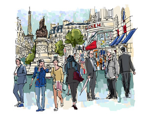 Les gens dans une rue de Paris