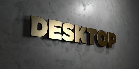 Desktop - Gold sign mounted on glossy marble wall  - 3D rendered royalty free stock illustration. This image can be used for an online website banner ad or a print postcard.