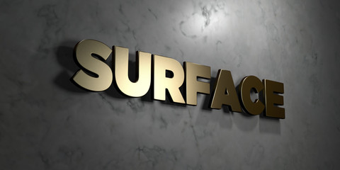 Surface - Gold sign mounted on glossy marble wall  - 3D rendered royalty free stock illustration. This image can be used for an online website banner ad or a print postcard.