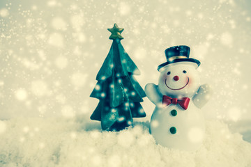 Christmas collection with vintage filter, with snow background