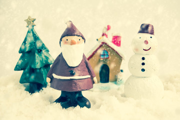 Christmas collection with vintage filter, with snow background