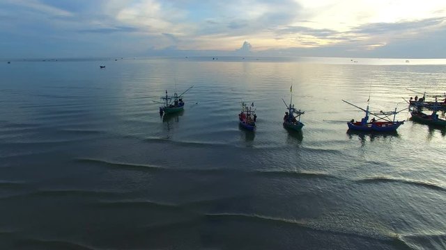 aerial view of fishery boat at prachuapkhirikhan southern of thailand