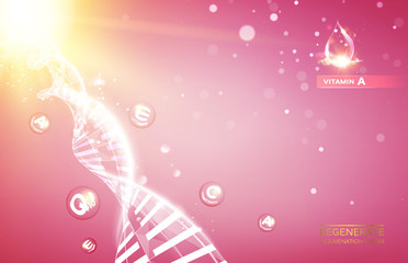 Science template for your card, red wallpaper or banner with a DNA molecules of polygons. Vector illustration.