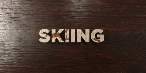 Skiing - grungy wooden headline on Maple  - 3D rendered royalty free stock image. This image can be used for an online website banner ad or a print postcard.