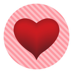 Valentine. red heart in a circle. pink striped background. vector icon.