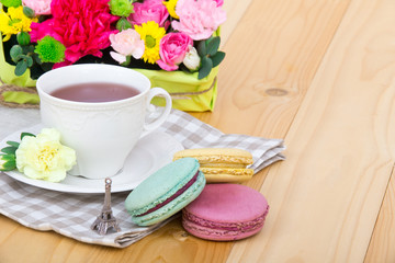 macaroons with tea cup
