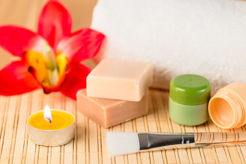 soap, balm and candles for spa relaxation and care