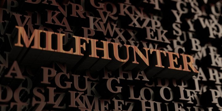 Milfhunter - Wooden 3D rendered letters/message.  Can be used for an online banner ad or a print postcard.