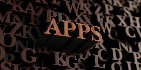 Apps - Wooden 3D rendered letters/message.  Can be used for an online banner ad or a print postcard.