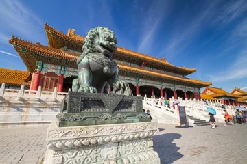 Papier Peint photo Pékin Lion gardien chinois, Cité Interdite, Pékin, Chine