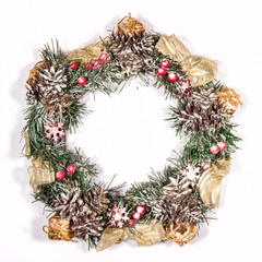 Fototapeta na wymiar Snowbound Christmas Wreath Holiday Fir Tree Toy Berries Gift Mag