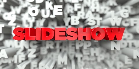 SLIDESHOW -  Red text on typography background - 3D rendered royalty free stock image. This image can be used for an online website banner ad or a print postcard.