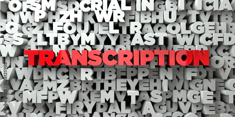 Fototapete transcription - red text on typography background - 3d rendered royalty free stock image. this image