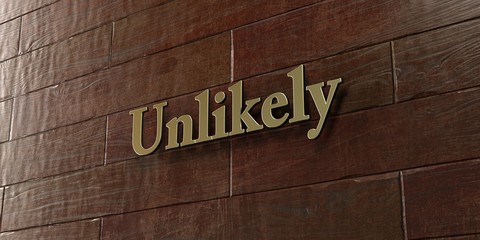Unlikely - Bronze plaque mounted on maple wood wall  - 3D rendered royalty free stock picture. This image can be used for an online website banner ad or a print postcard.