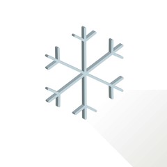 Blue snow flake icon with grey shadow on white, vector illustration