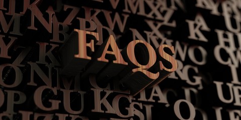 Faqs - Wooden 3D rendered letters/message.  Can be used for an online banner ad or a print postcard.
