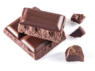 Pieces of chocolate bar isolated on a white background.
