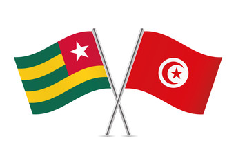 Togo and Tunisia flags. Vector illustration.
