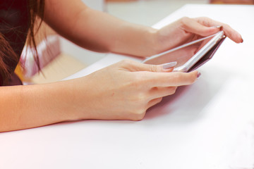 Woman touch digital tablet.