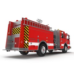 Fire truck or engine Isolated on White. Rear view. 3D illustration