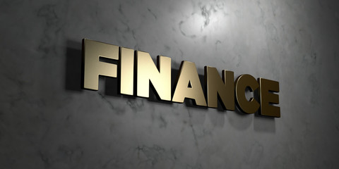Finance - Gold sign mounted on glossy marble wall  - 3D rendered royalty free stock illustration. This image can be used for an online website banner ad or a print postcard.