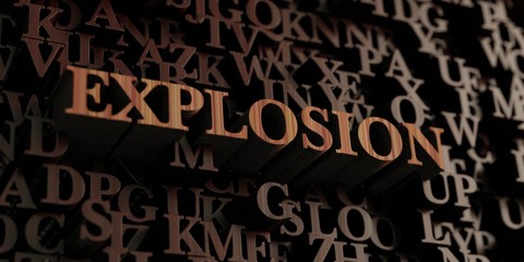 Explosion - Wooden 3D rendered letters/message.  Can be used for an online banner ad or a print postcard.