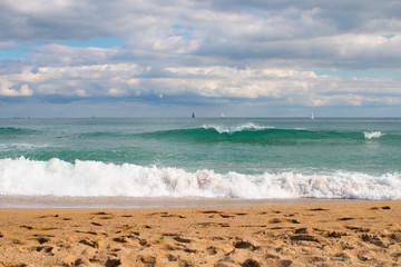 BARCELONA, SPAIN: Sea and beach located in Spain. Sunny and cloudy day