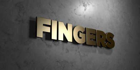Fingers - Gold sign mounted on glossy marble wall  - 3D rendered royalty free stock illustration. This image can be used for an online website banner ad or a print postcard.