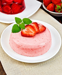Panna cotta strawberry with mint on napkin
