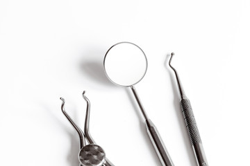 dental tools on white background top view